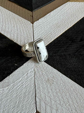 Load image into Gallery viewer, Handmade Sterling Silver White Buffalo Turquoise Adjustable Ring with Signed