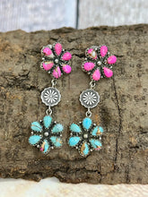Load image into Gallery viewer, Handmade Sterling Silver Cotton Candy Turquoise Post Earrings with Signed