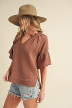 Load image into Gallery viewer, Tes 3/4 Sleeve Ruffle Top