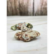 Load image into Gallery viewer, Handmade Sterling Silver White Buffalo Turquoise Adjustable Ring with Signed