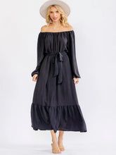 Load image into Gallery viewer, Midnight Mesa Off Shoulder Maxi Dress