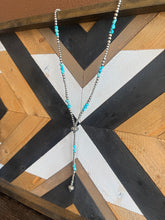 Load image into Gallery viewer, HANDMADE STERLING SILVER AND TURQUOISE BEADED DROP LARIAT NECKLACE