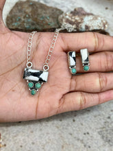 Load image into Gallery viewer, HANDMADE STERLING SILVER KINGMAN TURQUOISE WITH WHITE BUFFALO NECKLACE & EARRINGS SET SIGNED