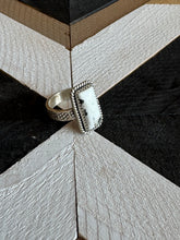 Load image into Gallery viewer, Handmade Sterling Silver White Buffalo Turquoise Adjustable Ring with Signed