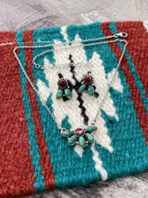 Load image into Gallery viewer, HANDMADE STERLING SILVER KINGMAN TURQUOISE WITH DAHLIA ROSE NECKLACE EARRINGS SET WITH SIGNED NIZHONI
