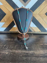Load image into Gallery viewer, HANDMADE STERLING SILVER AND TURQUOISE BEADED DROP LARIAT NECKLACE