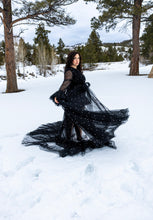 Load image into Gallery viewer, Black Widow Pearl Tulle Gown Rental