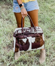 Load image into Gallery viewer, Weekender Duffle Leather Hair On Cowhide Duffel Travel Bag