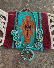 Load image into Gallery viewer, TURQUOISE BOMBSHELL HANDMADE STERLING SILVER & TURQUOISE SQUASH BLOSSOM NECKLACE SIGNED