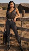 Load image into Gallery viewer, Women’s sleeveless bodysuit & elastic waist pants mesh studs 2pc. set