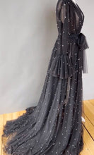 Load image into Gallery viewer, Black Widow Pearl Tulle Gown Rental