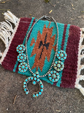 Load image into Gallery viewer, TURQUOISE BOMBSHELL HANDMADE STERLING SILVER & TURQUOISE SQUASH BLOSSOM NECKLACE SIGNED