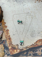 Load image into Gallery viewer, HANDMADE STERLING SILVER KINGMAN TURQUOISE WITH WHITE BUFFALO NECKLACE & EARRINGS SET SIGNED