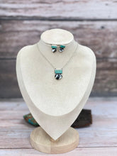 Load image into Gallery viewer, HANDMADE STERLING SILVER KINGMAN TURQUOISE WITH WHITE BUFFALO NECKLACE & EARRINGS SET SIGNED