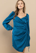 Load image into Gallery viewer, Teal Satin Wrap Mini Dress