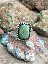 Load image into Gallery viewer, HANDMADE STERLING SILVER OLD STOCK ROYSTON TURQUOISE ADJUSTABLE RING WITH SIGNED NIZHONI