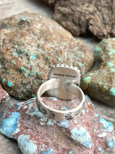 Load image into Gallery viewer, HANDMADE STERLING SILVER OLD STOCK ROYSTON TURQUOISE ADJUSTABLE RING WITH SIGNED NIZHONI