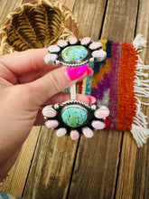 Load image into Gallery viewer, HANDCRAFTED QUEEN PINK CONCH, TURQUOISE & STERLING SILVER FLOATING CUFF BRACELET BY GERALDINE JAMES