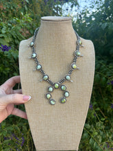 Load image into Gallery viewer, HANDMADE STERLING SILVER & PALOMINO TURQUOISE SQUASH BLOSSOM NECKLACE SIGNED