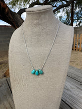 Load image into Gallery viewer, TINY DANCER HANDMADE STERLING SILVER & TURQUOISE 3 STONE NECKLACE