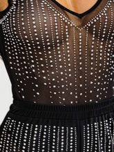 Load image into Gallery viewer, Women’s sleeveless bodysuit & elastic waist pants mesh studs 2pc. set