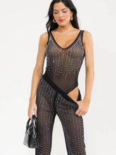Load image into Gallery viewer, Women’s sleeveless bodysuit & elastic waist pants mesh studs 2pc. set