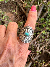 Load image into Gallery viewer, Beautiful Concho Handmade Turquoise and Sterling Silver Adjustable Ring