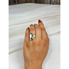 Load image into Gallery viewer, Handmade Sterling Silver White Buffalo Turquoise Adjustable Ring with Signed