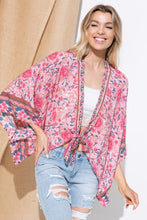 Load image into Gallery viewer, LIGHT WOVEN SQUARED OPEN KIMONO CARDIGAN WITH TIE
