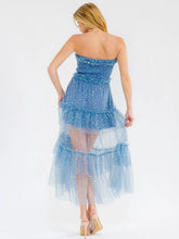 Load image into Gallery viewer, Women’s sleeveless smocked tiered ruffle sequin tube maxi dress
