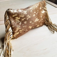 Load image into Gallery viewer, Tan and Gold Hair-on-Hide Leather Clutch Handbag
