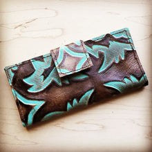 Load image into Gallery viewer, Embossed Leather Wallet Turquoise Laredo w/ Snap
