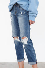 Load image into Gallery viewer, Mid Rise Knee Destroyed Girlfriend Jeans
