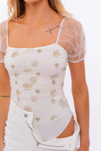 Load image into Gallery viewer, Puff Sleeve Embroidered Mesh Bodysuit
