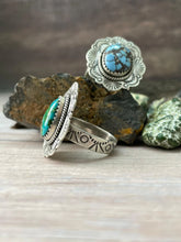 Load image into Gallery viewer, Handmade Sterling Silver Golden Hills, Sonoran Mountain Turquoise Adjustable Ring
