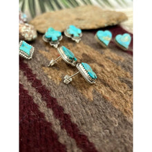 Load image into Gallery viewer, Handmade Sterling Silver Kingman Turquoise Diamond Post Studs with Signed
