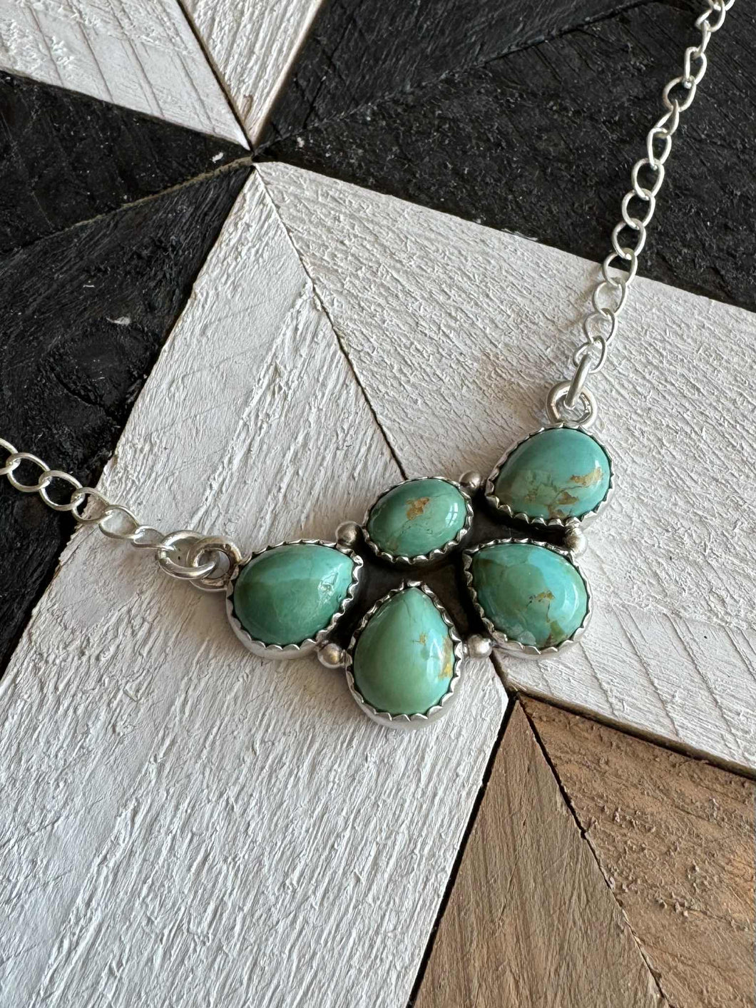 Handmade Sterling Silver Kingman Turquoise Necklace with Signed