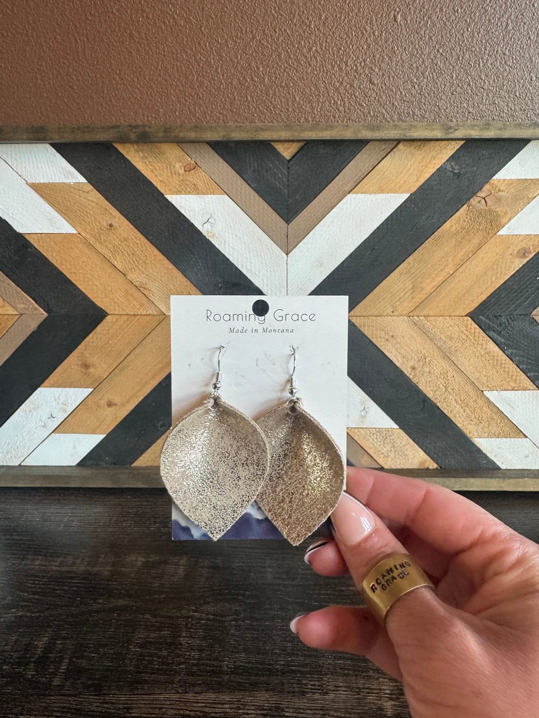 Gold Shimmer Genuine Leather Earrings