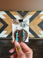 Load image into Gallery viewer, Tooled Genuine Leather And Turquoise Earrings

