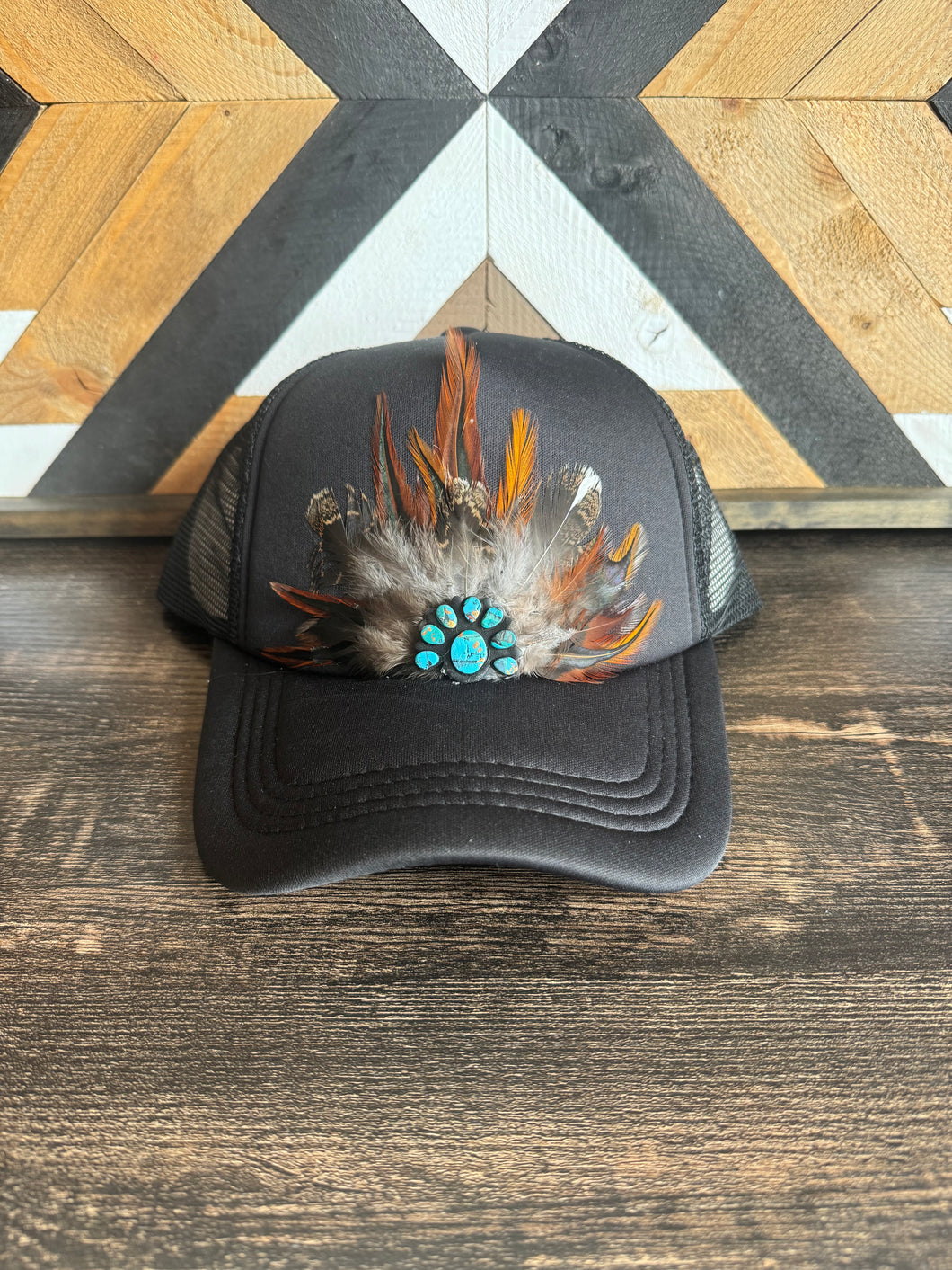 Handmade Feather Trucker Hat 4