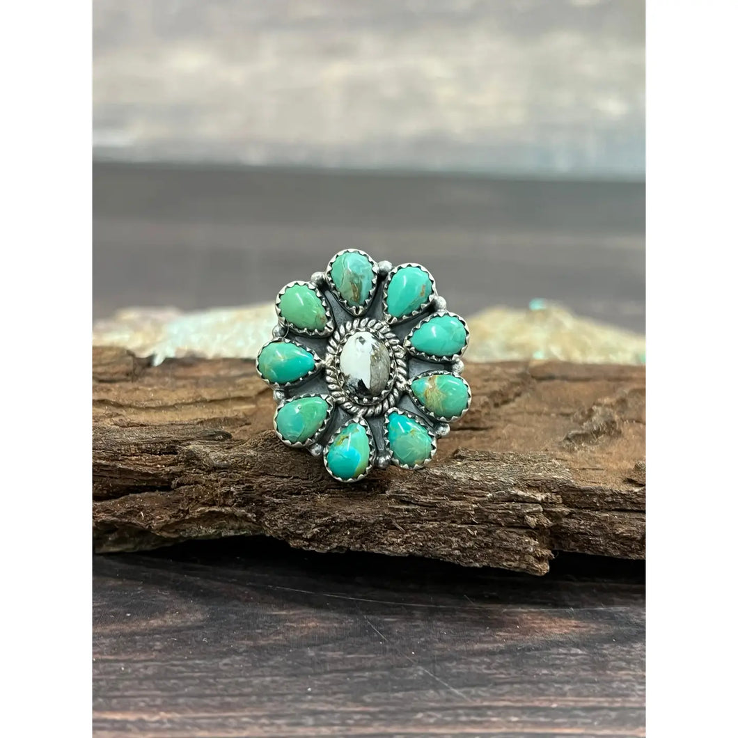 Handmade Sterling Silver Kingman with White Buffalo Turquoise Adjustable Ring