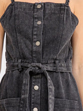 Load image into Gallery viewer, Women’s Sleeveless Button Up Self Tie Pockets Denim Washed Mini Dress
