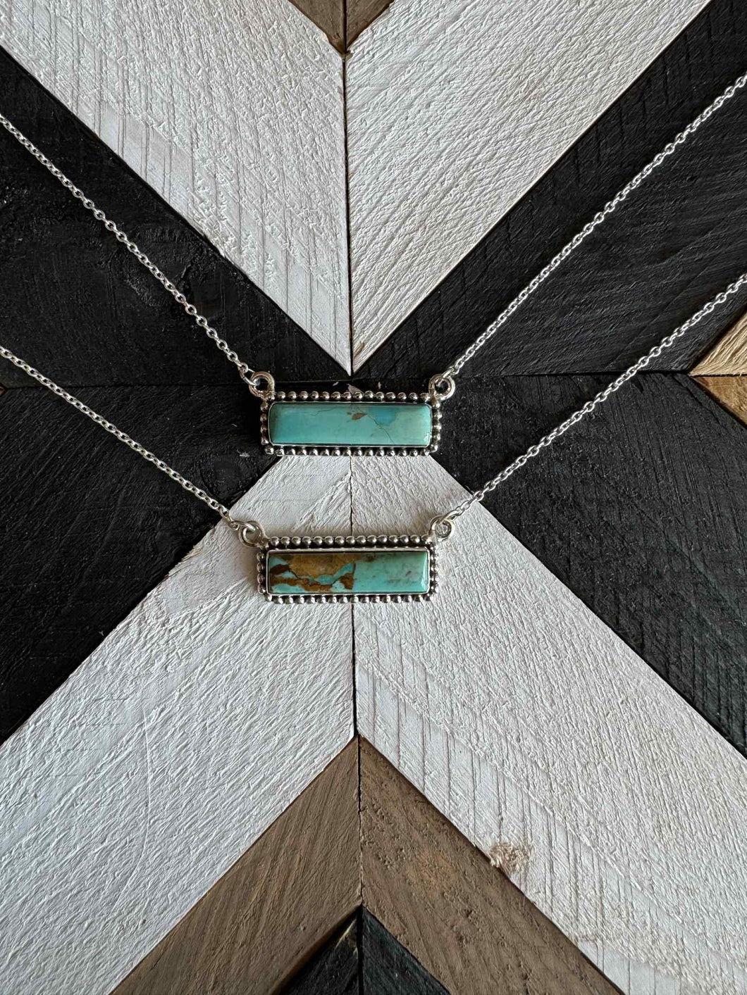 Handmade Sterling Silver Kingman Turquoise Bar Necklaces