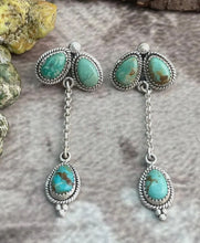 Load image into Gallery viewer, Handmade Sterling Silver Old Stock Royston Turquoise Post Dangle Earrings &quot;Signed
