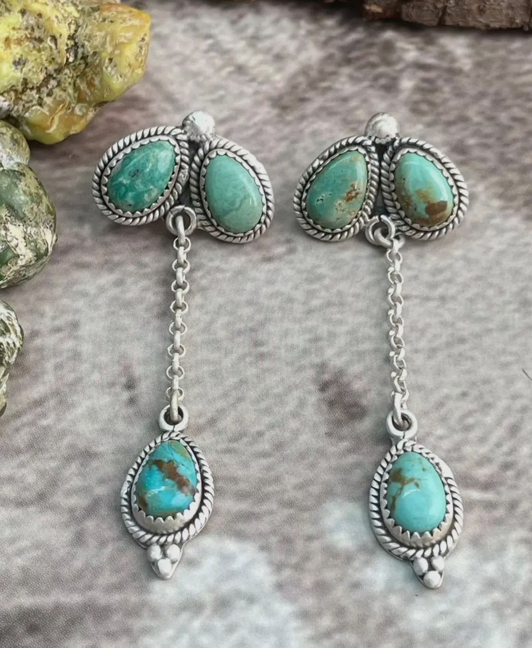 Handmade Sterling Silver Old Stock Royston Turquoise Post Dangle Earrings 
