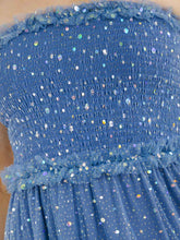 Load image into Gallery viewer, Women’s sleeveless smocked tiered ruffle sequin tube maxi dress

