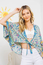 Load image into Gallery viewer, LIGHT WOVEN SQUARED OPEN KIMONO CARDIGAN WITH TIE
