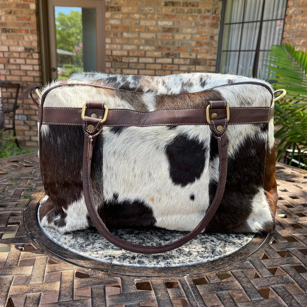 Weekender Duffle Leather Hair On Cowhide Duffel Travel Bag