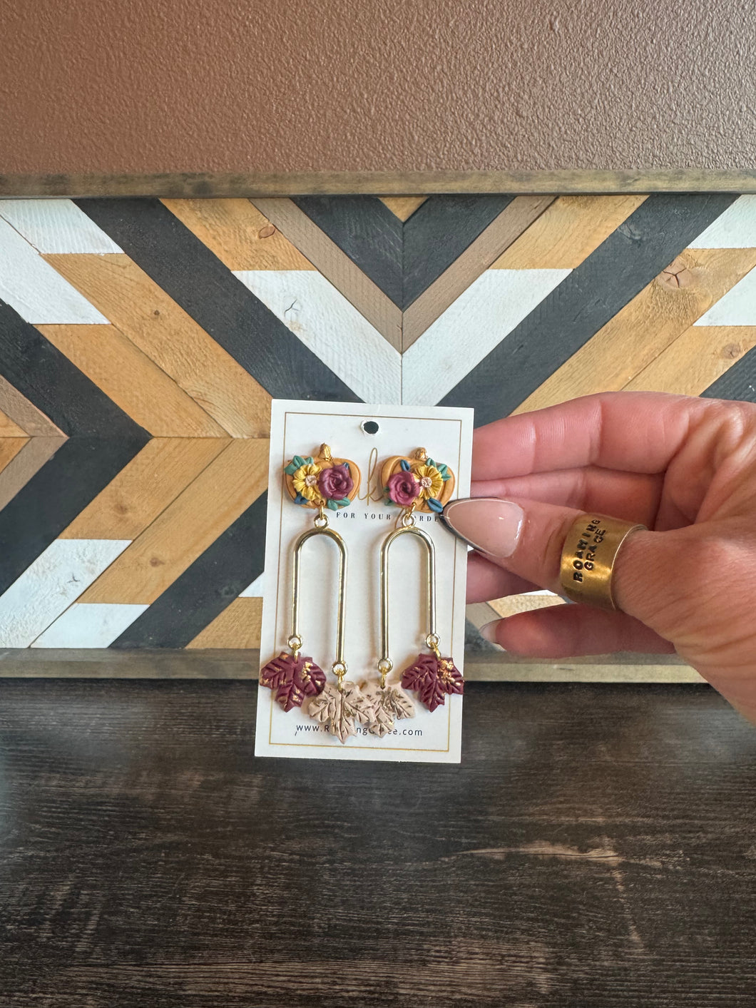 Floral And Pumpkin Earrings