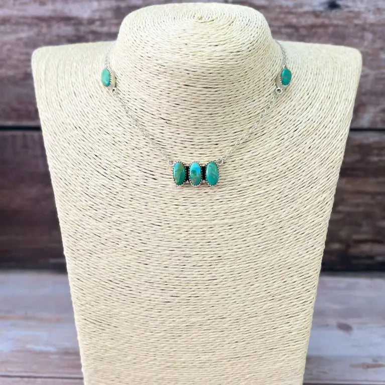 Handmade Sterling Silver Kingman Turquoise Necklace with Signed